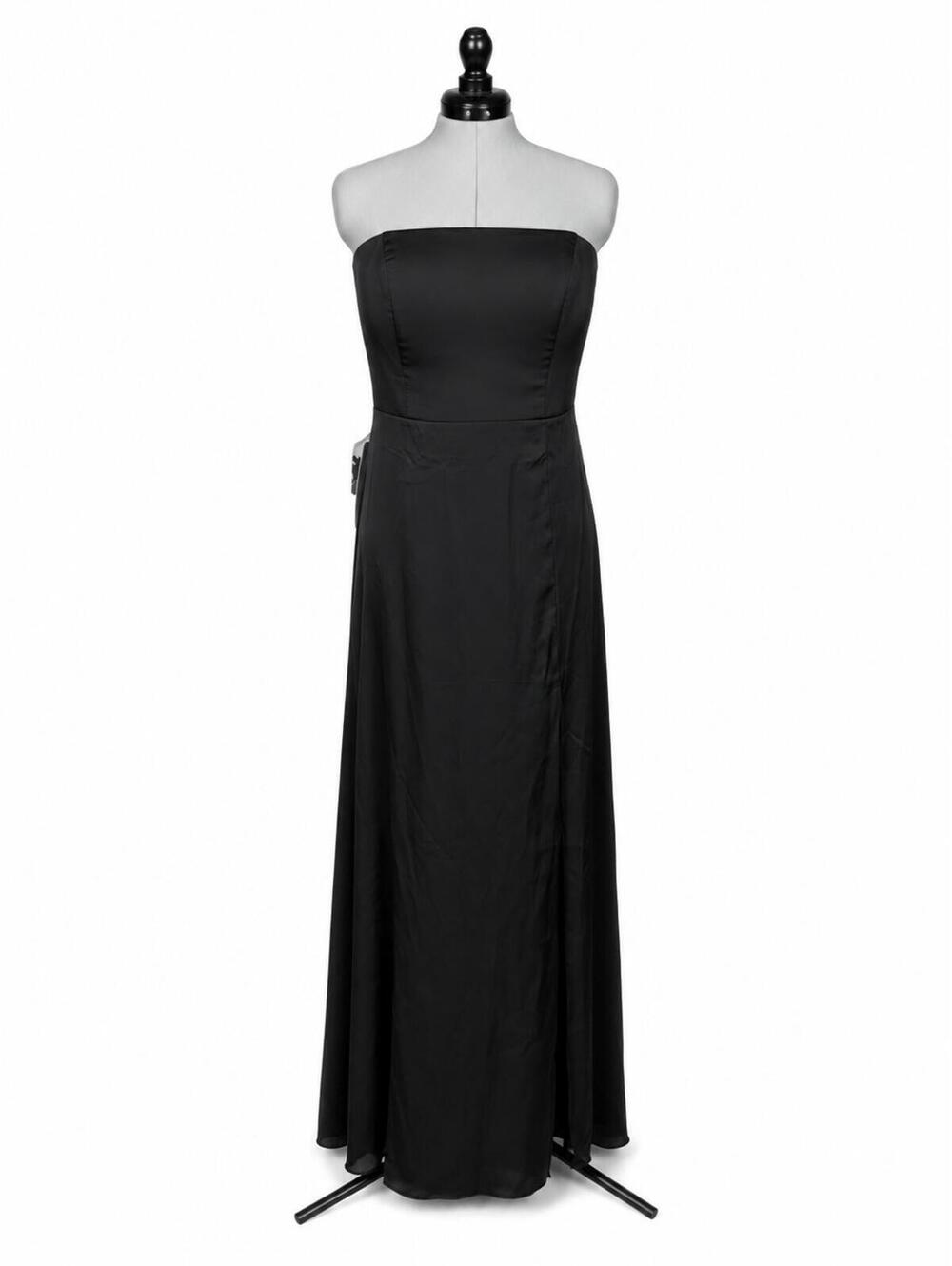 Azazie Wren Black Stretch Satin A-Line Strapless Bridesmaids Dress (Size 16)